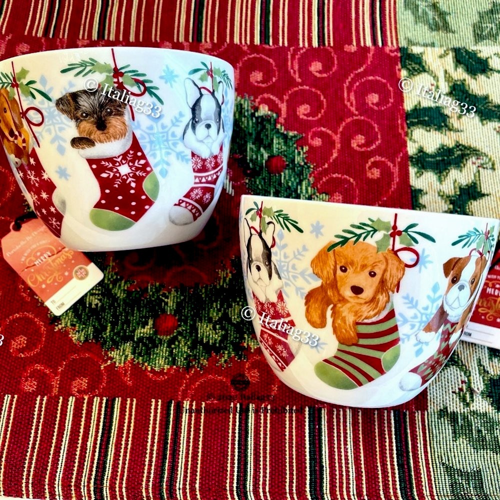 Portobello By Design Cup Mugs Dogs in Stockings Holiday Warm Wishes Bone China - Picture 8 of 12